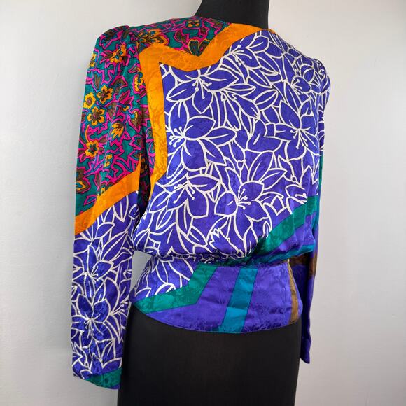Vintage Anne Crimmins For Umi Collections Multi Blouse Silk Back Button Size 4 - Picture 2 of 6